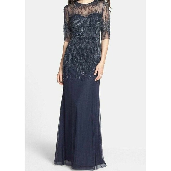 Adrianna Papell Dresses & Skirts - Womens Adrianna Papell Embellished Illusion Jewel Sheath Gown
